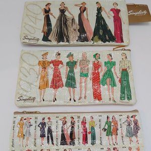 Simplicity Vintage 30S 40S Print Zipper Bag Clutch